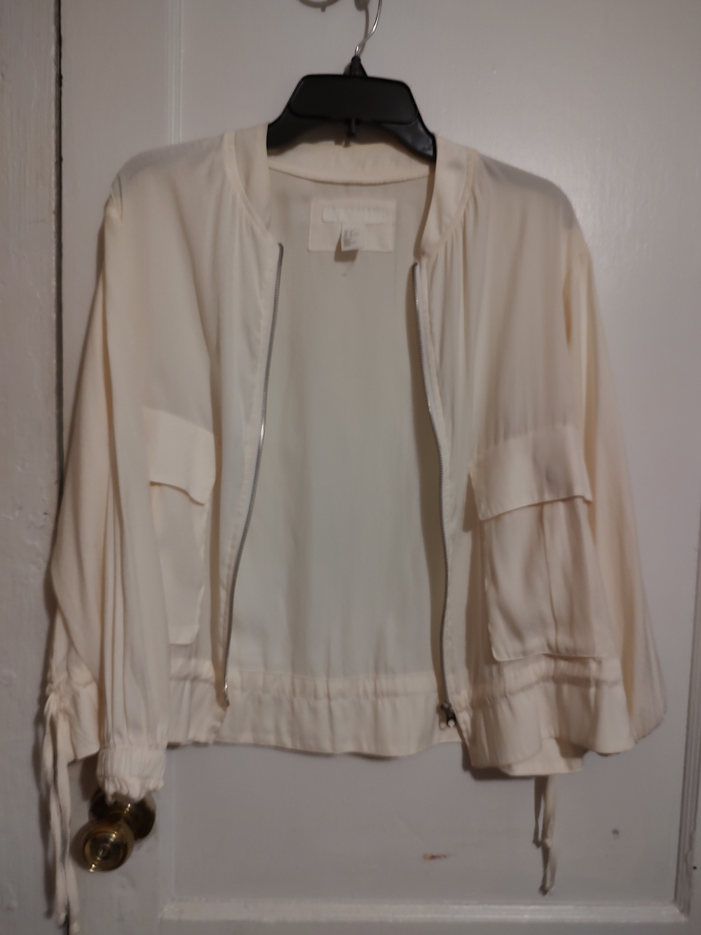 Light Cream Women's Zip-Front Bomber Jacket